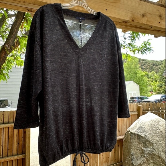 GAP Charcoal Gray 3/4 Sleeve V Neck Slouchy tie waist Top Shirt Medium - Picture 6 of 16